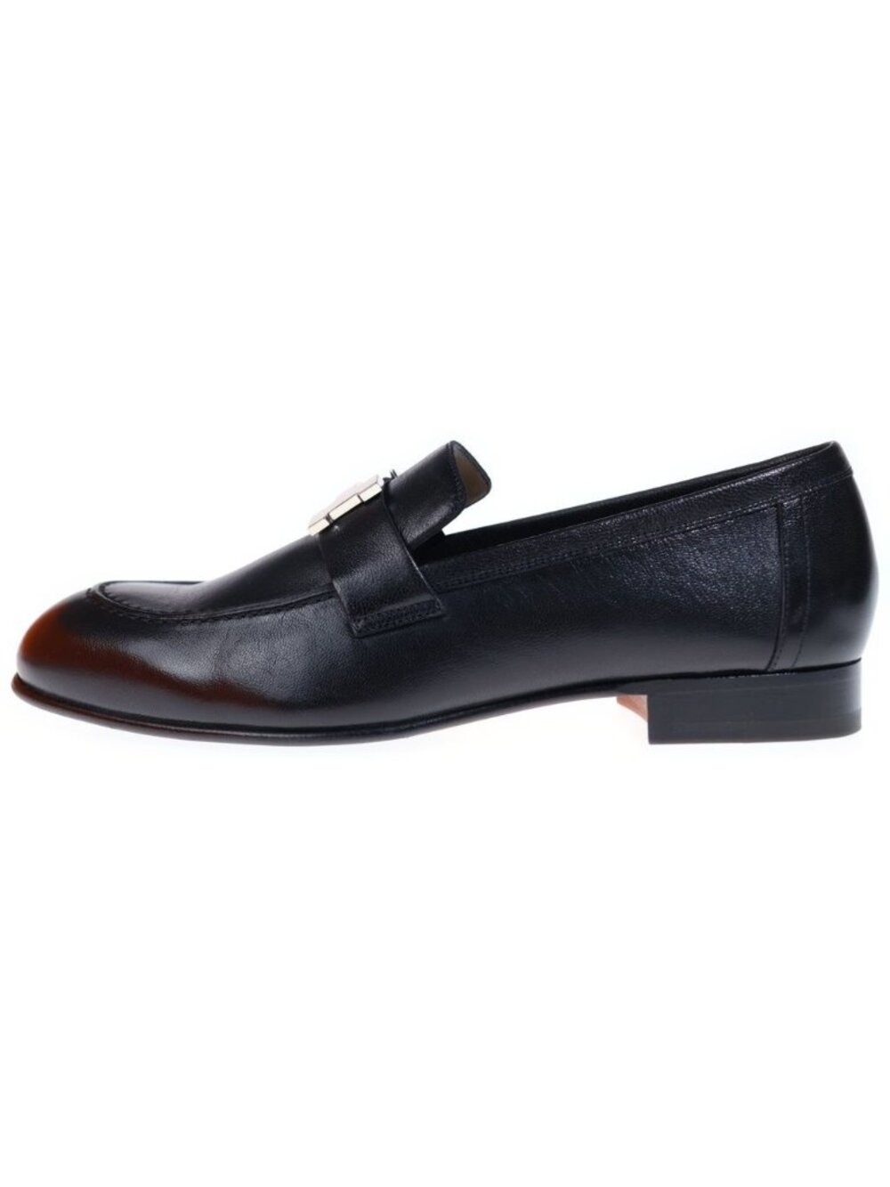 Hermes Moccasins Paris Constance Logo Silver Leather Loafers Black